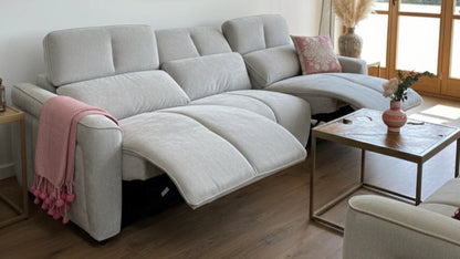 Soho Fabric 3 Seater Electric Recliner Sofa In Grey