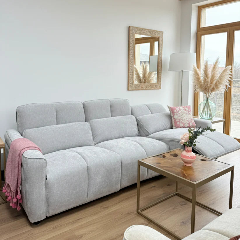 Soho Fabric 3 Seater Electric Recliner Sofa In Grey
