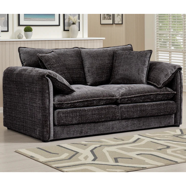 Solaya Chenille Fabric 2 Seater Sofa In Black