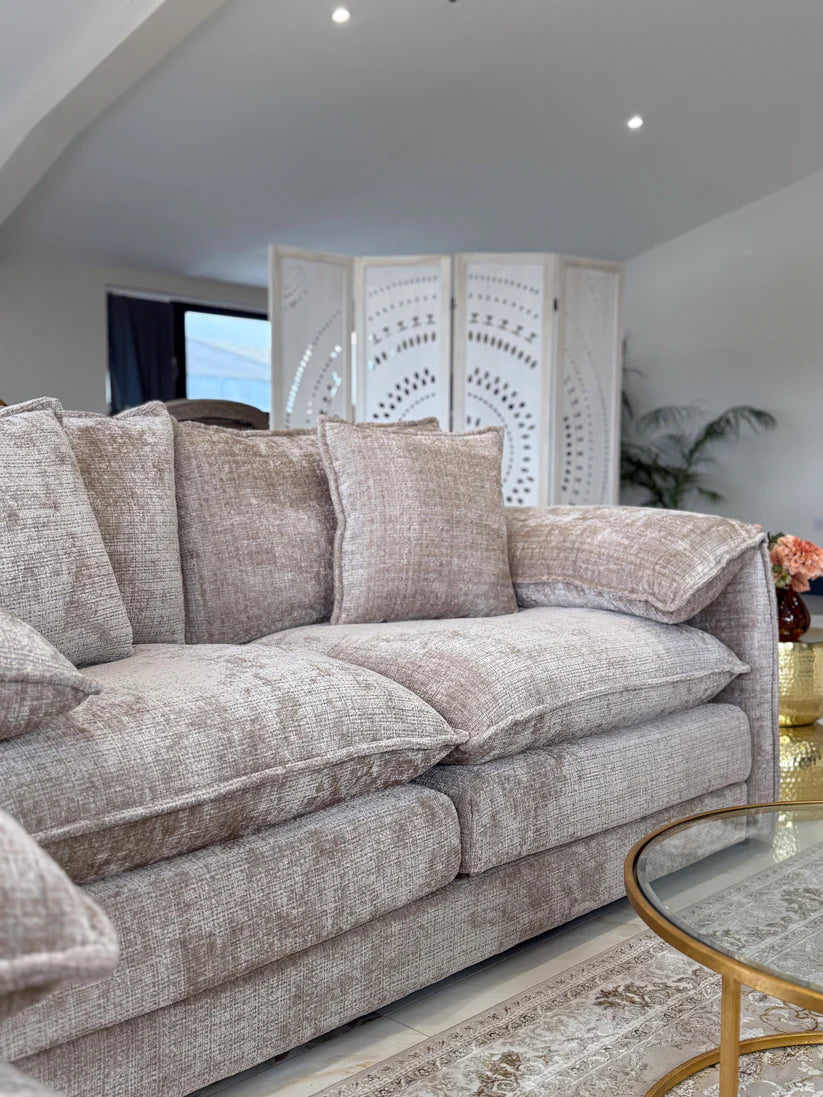Solaya Chenille Fabric 3 Seater Sofa In Beige - Furniture One Shop