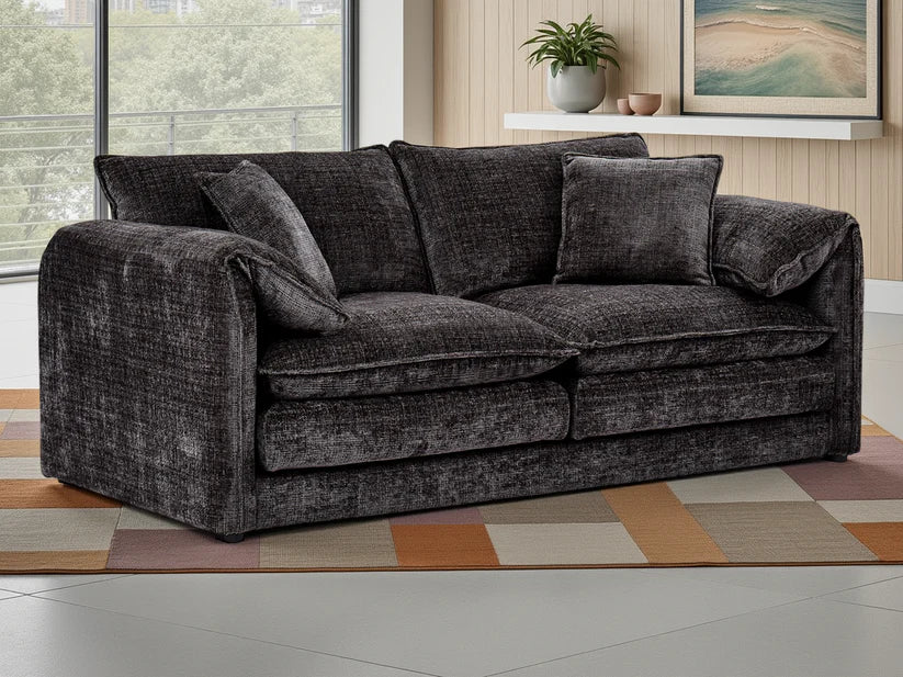 Solaya Chenille Fabric 3 Seater Sofa In Black - Furniture One Shop