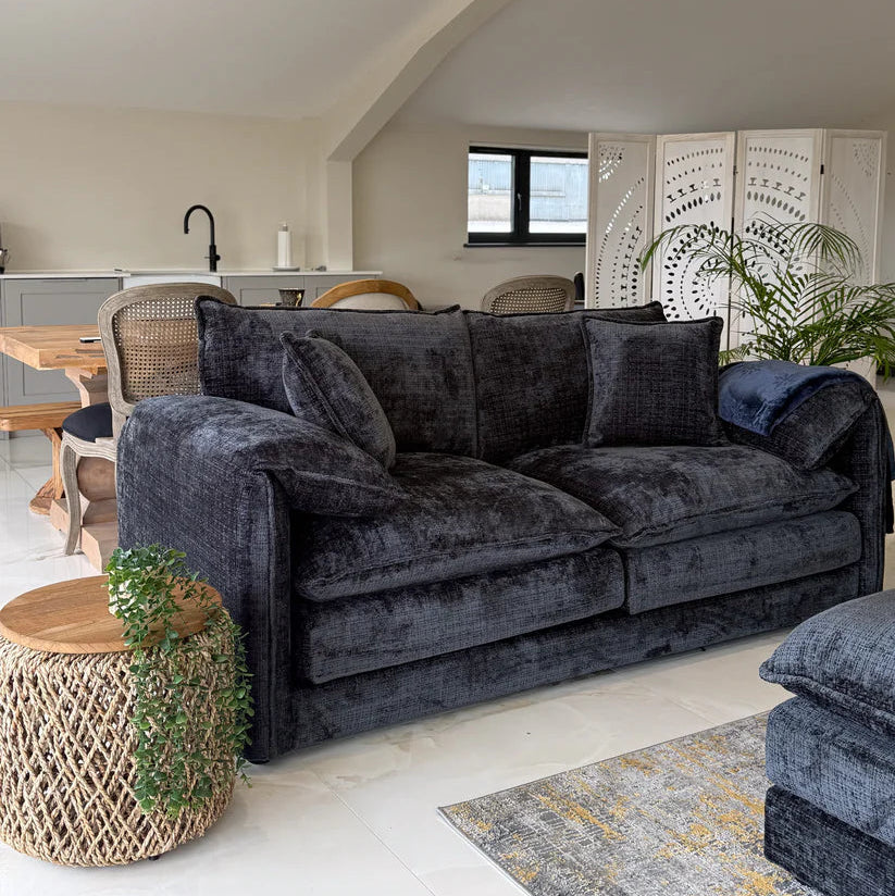 Solaya Chenille Fabric 3 Seater Sofa In Black