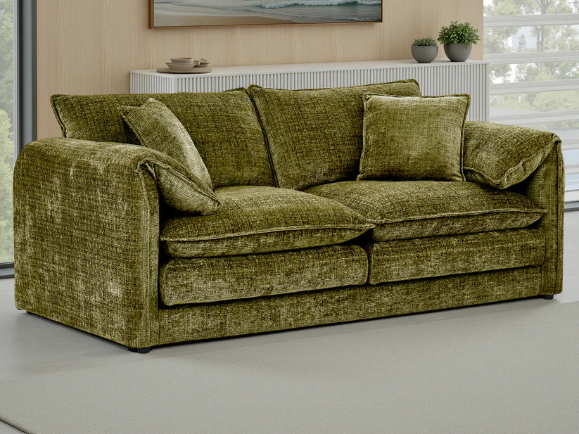 Solaya Chenille Fabric 3 Seater Sofa In Green - Furniture One Shop