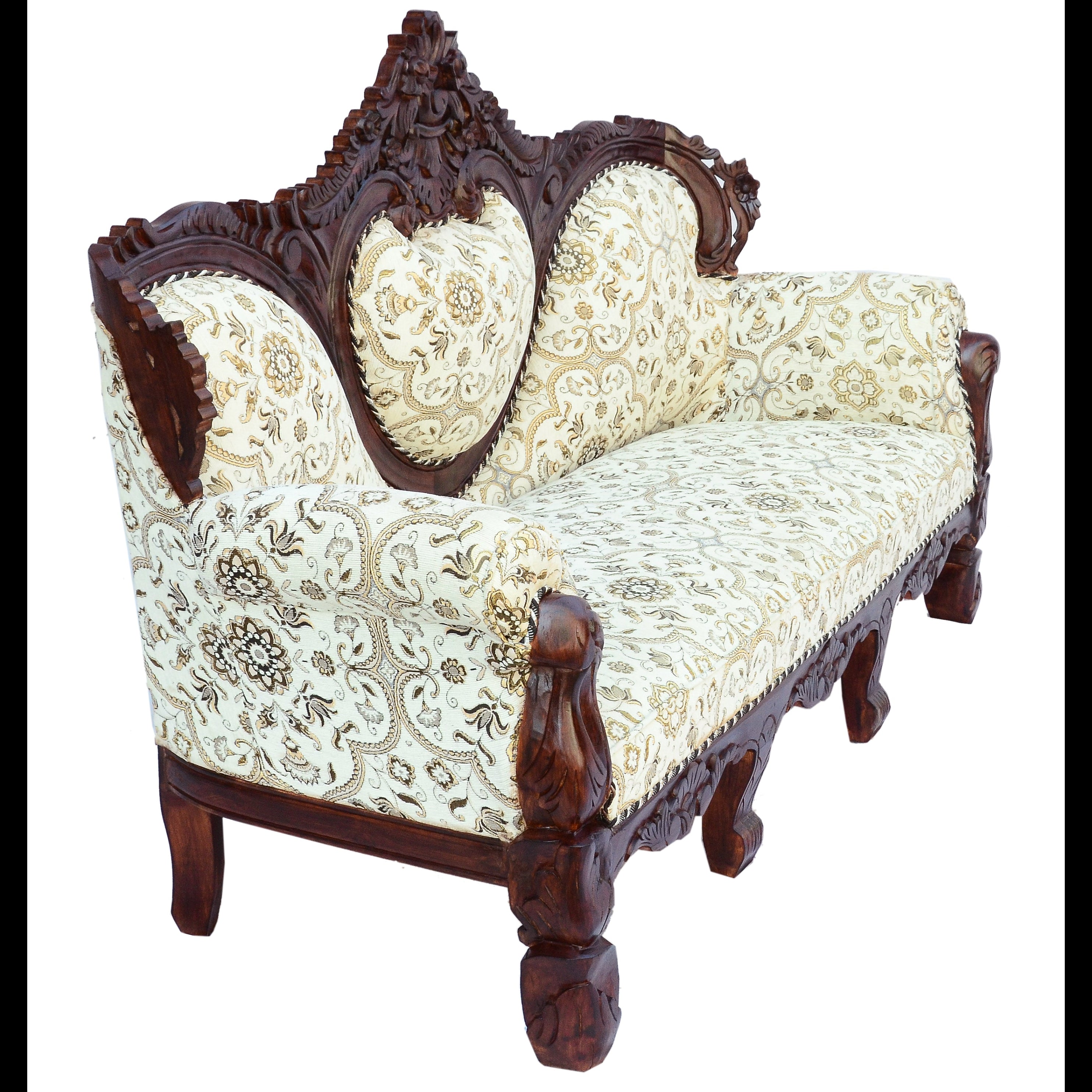 Solid Sheesham Wood 2 Seater Sofa with Cushions in Honey Brown