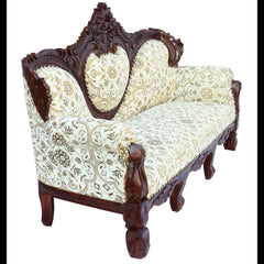 Solid Sheesham Wood 2 Seater Sofa with Cushions in Honey Brown