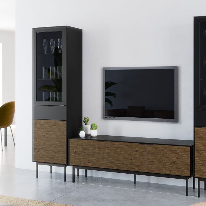 Soma TV Table 3 Doors in Granulated Black Brushed Espresso - UK