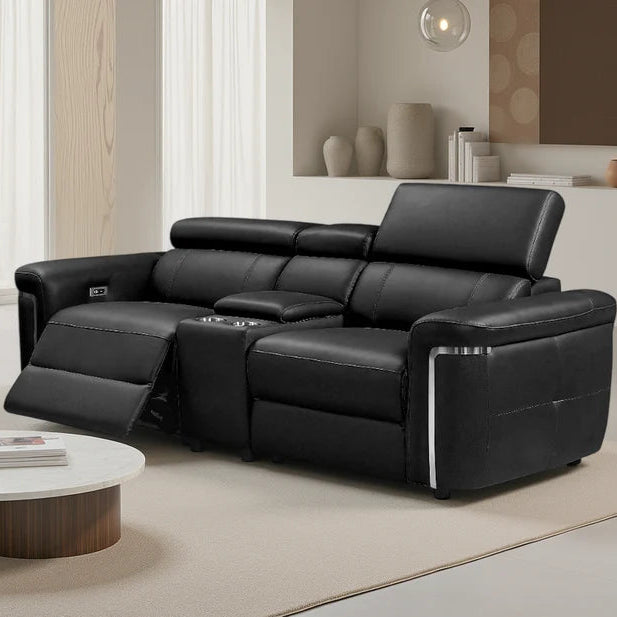 Somerville Electric Recliner 2 Seater Sofa In Black Leather