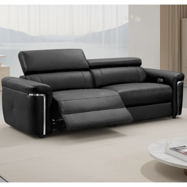 Somerville Electric Recliner 3 Seater Sofa In Black Leather