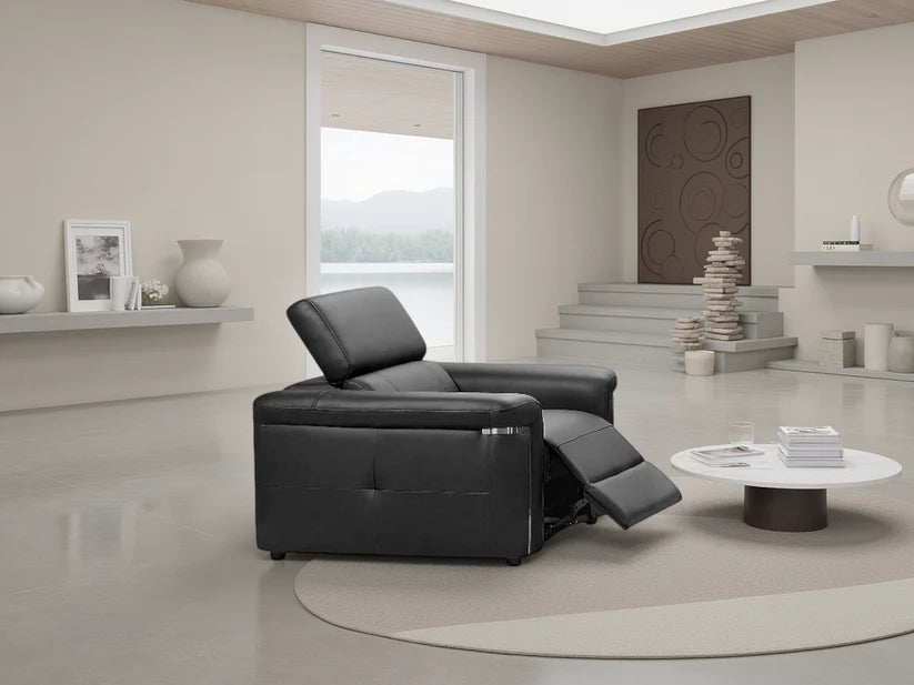 Somerville Electric Recliner Armchair In Black Leather - Furniture One Shop