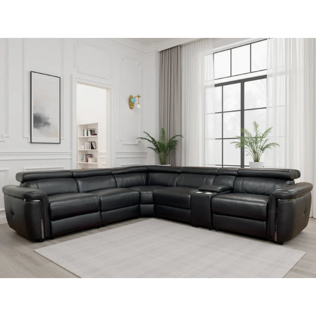 Somerville Electric Recliner Large Corner Sofa In Black Leather
