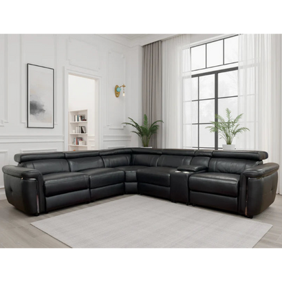 Somerville Electric Recliner Large Corner Sofa In Black Leather