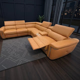 Somerville Electric Recliner Large Corner Sofa In Tan Leather