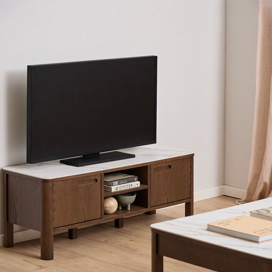 Southampton 2 Doors 1 Shelf TV Stand in Ceramic Cream & Smoked Oak