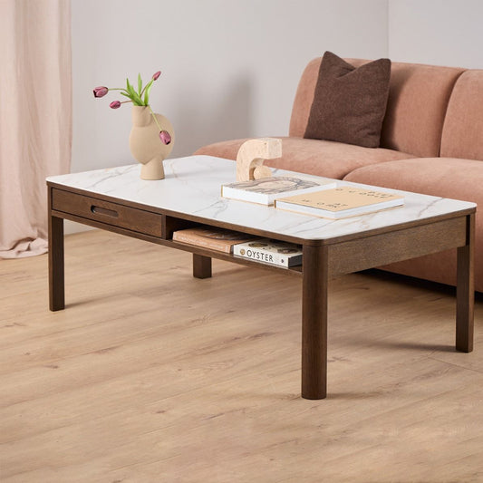 Southampton Rectangular Coffee Table in Cream Ceramic & Smoked Oak - Furniture One Shop