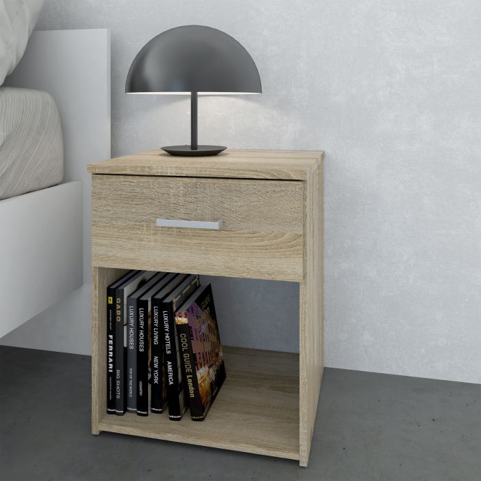 Space Wooden Bedside Table with 1 Drawer in Oak