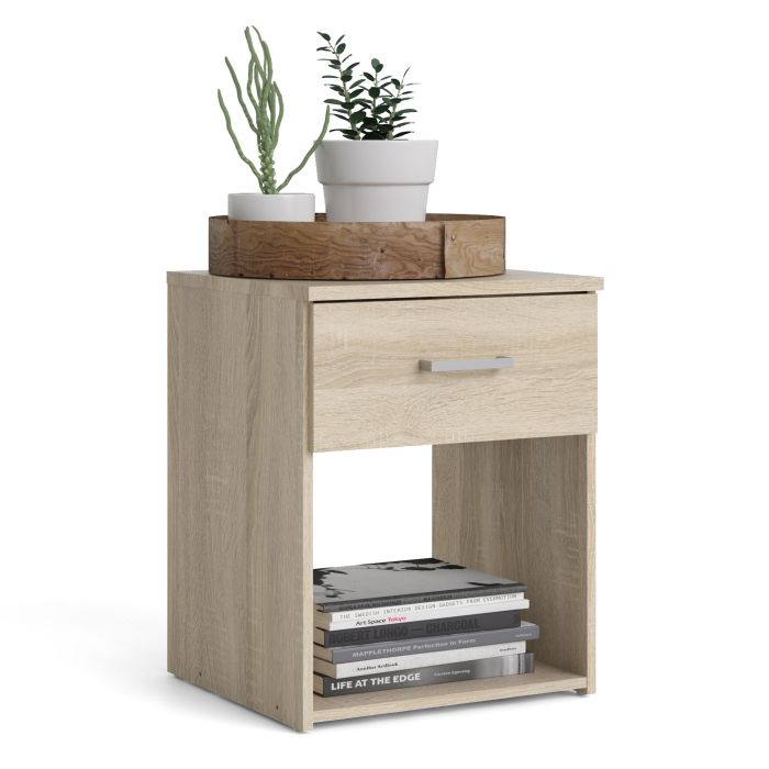 Space Wooden Bedside Table with 1 Drawer in Oak