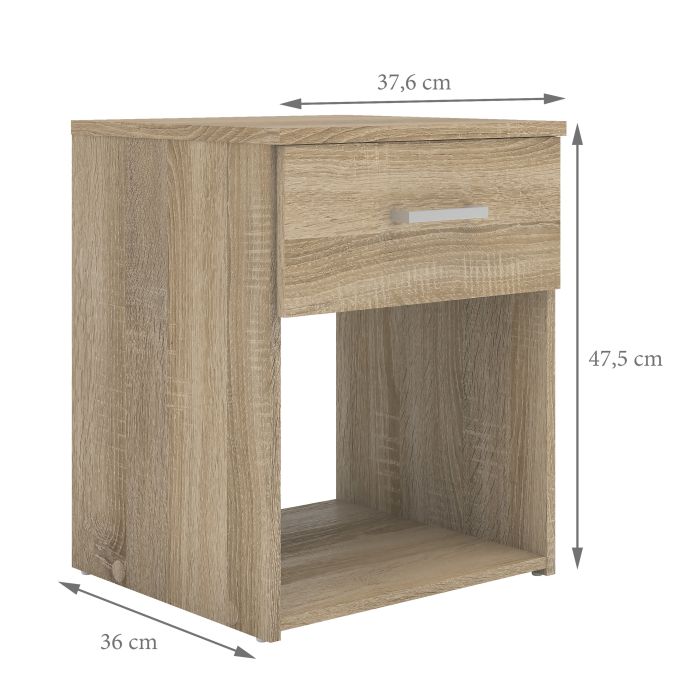 Space Wooden Bedside Table with 1 Drawer in Oak