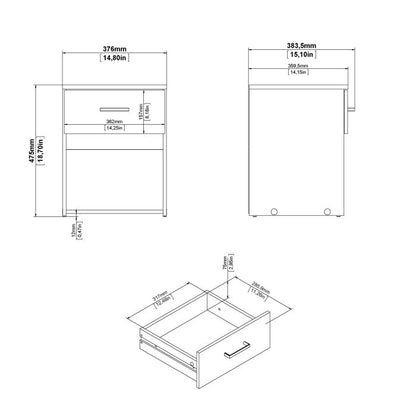 Space Wooden Bedside Table with 1 Drawer in White