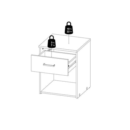 Space Wooden Bedside Table with 1 Drawer in White