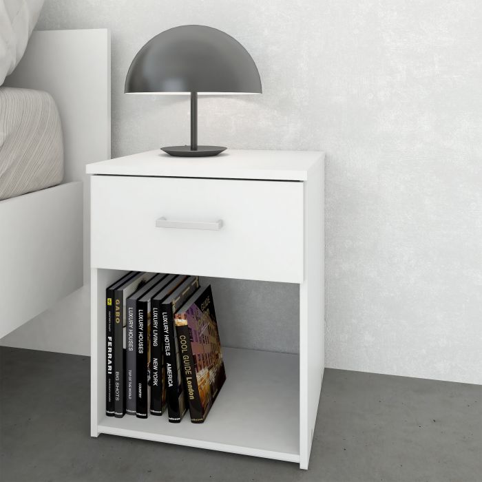 Space Wooden Bedside Table with 1 Drawer in White
