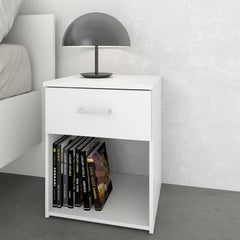 Space Wooden Bedside Table with 1 Drawer in White - Furniture One Shop