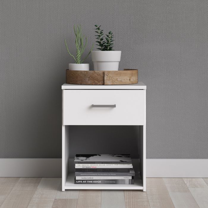 Space Wooden Bedside Table with 1 Drawer in White