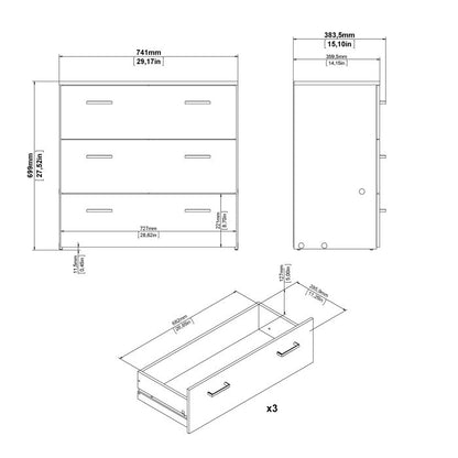 Space Wooden Chest of 3 Drawers in Oak