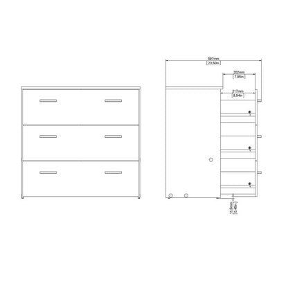 Space Wooden Chest of 3 Drawers in Oak