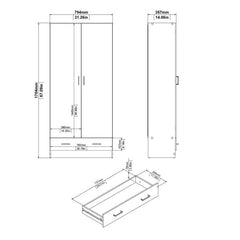 Space Package - Bedside 1 Drawer + Chest of 3 Drawers + Wardrobe with 2 doors + 1 drawer in Oak