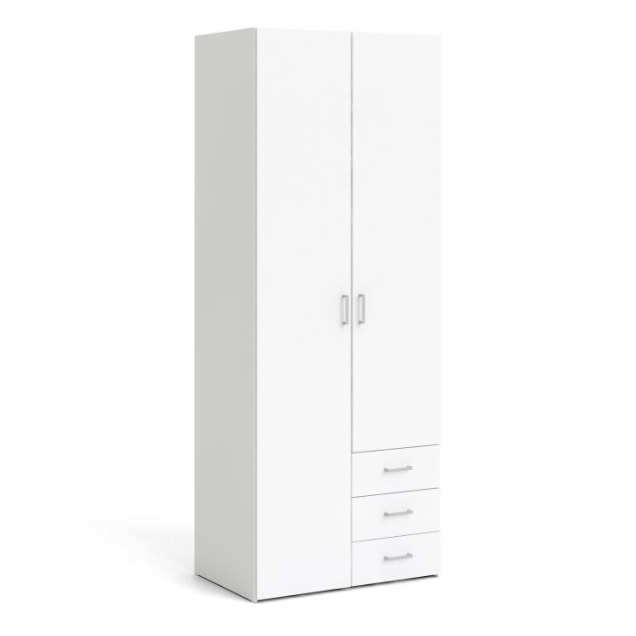 Space Wooden Wardrobe 2 Doors 3 Drawers in White