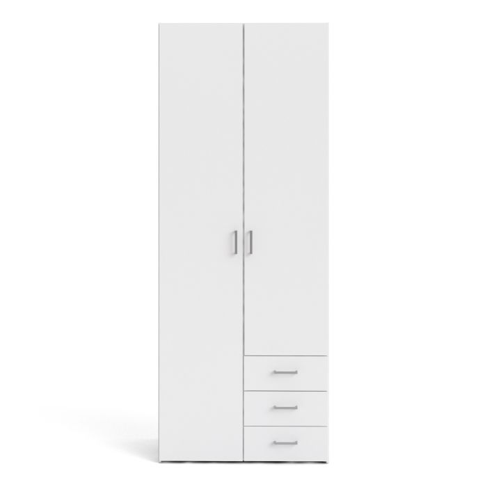 Space Wooden Wardrobe 2 Doors 3 Drawers in White