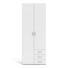 Space Wooden Wardrobe 2 Doors 3 Drawers in White - Furniture One Shop