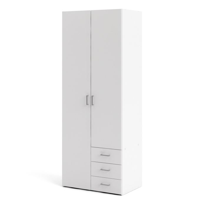 Space Wooden Wardrobe 2 Doors 3 Drawers in White