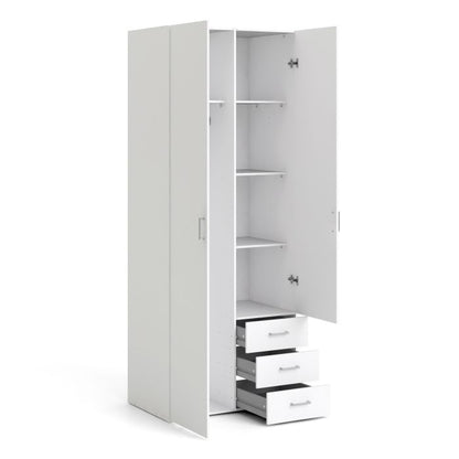 Space Wooden Wardrobe 2 Doors 3 Drawers in White