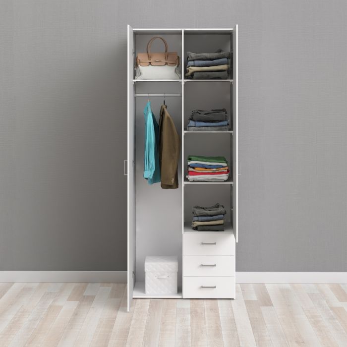 Space Wooden Wardrobe 2 Doors 3 Drawers in White