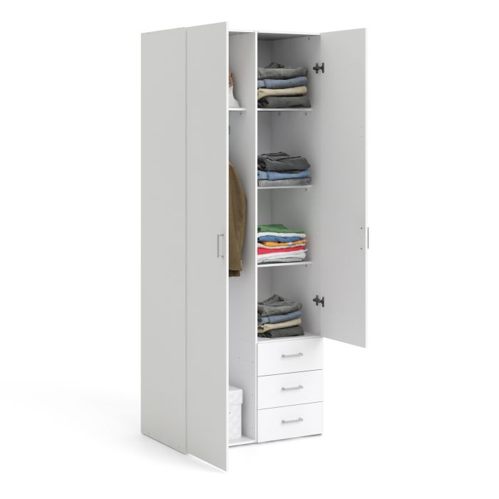 Space Wooden Wardrobe 2 Doors 3 Drawers in White