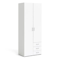 Space Wooden Wardrobe 2 Doors 3 Drawers in White - Furniture One Shop