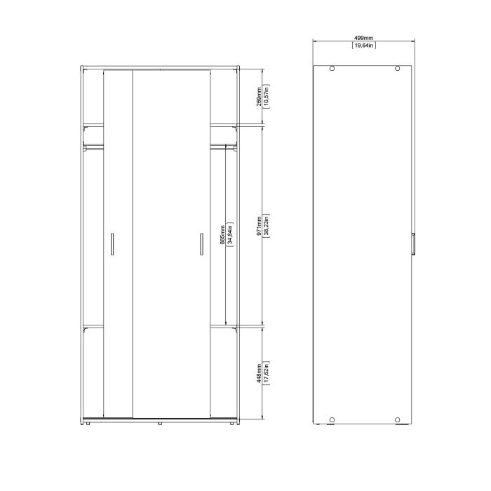 Space Wooden Wardrobe 2 Sliding Doors in White