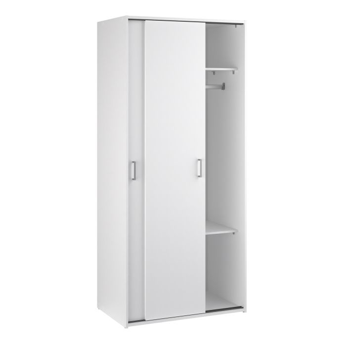 Space Wooden Wardrobe 2 Sliding Doors in White