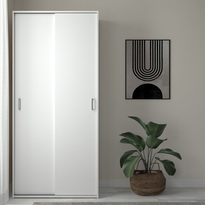 Space Wooden Wardrobe 2 Sliding Doors in White