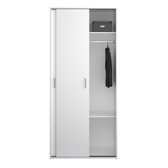 Space Wooden Wardrobe 2 Sliding Doors in White