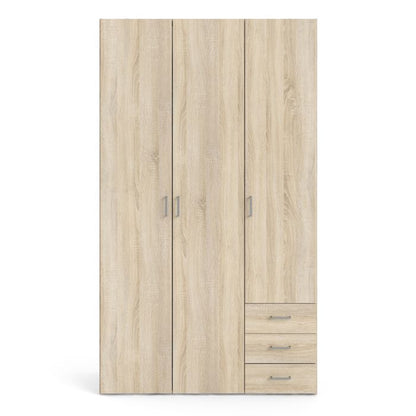 Space Wooden Wardrobe 3 Doors 3 Drawers in Oak