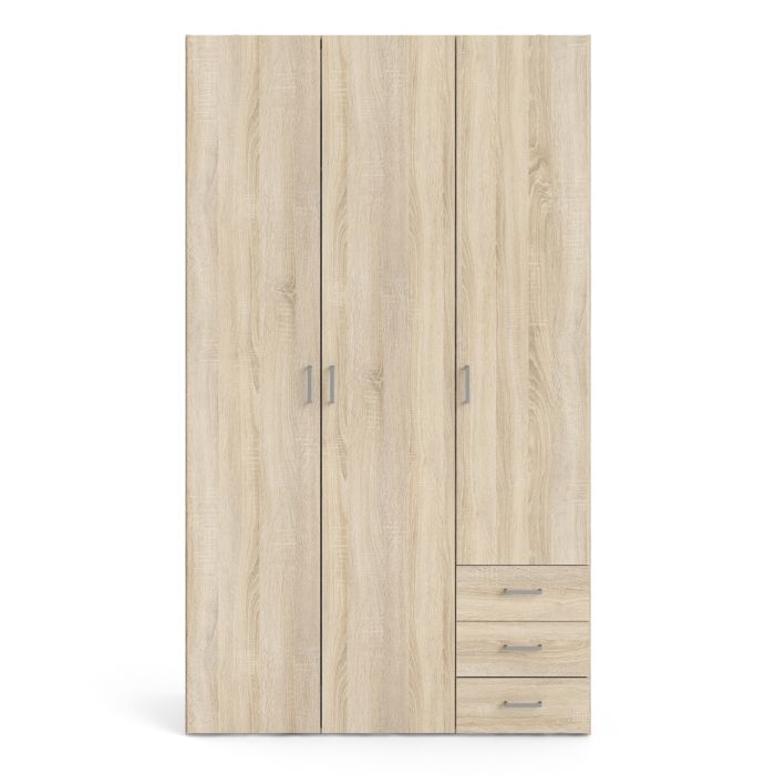 Space Wooden Wardrobe 3 Doors 3 Drawers in Oak