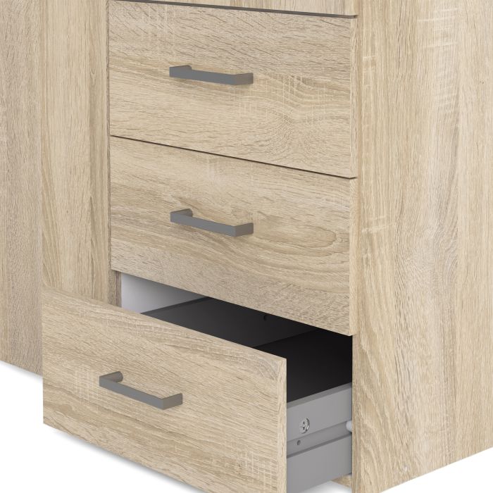 Space Wooden Wardrobe 3 Doors 3 Drawers in Oak