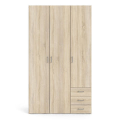 Space Wooden Wardrobe 3 Doors 3 Drawers in Oak