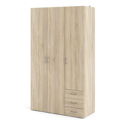 Space Wooden Wardrobe 3 Doors 3 Drawers in Oak