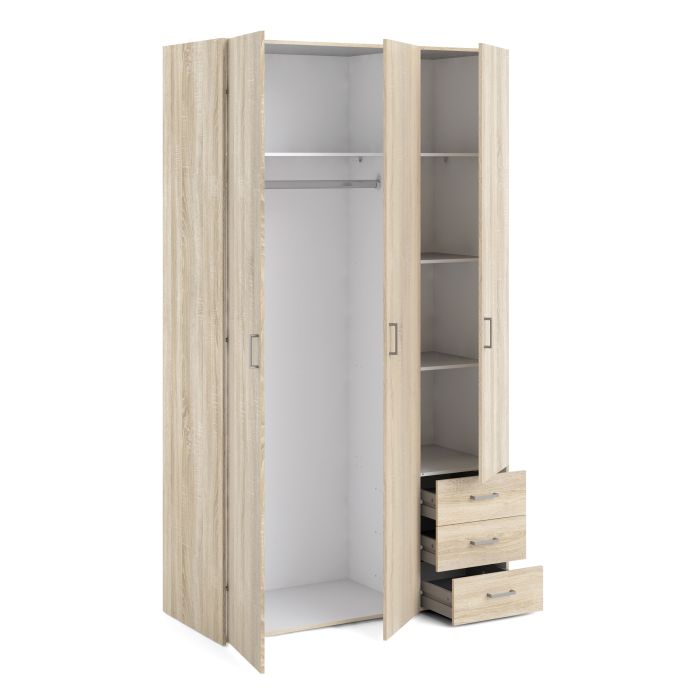 Space Wooden Wardrobe 3 Doors 3 Drawers in Oak