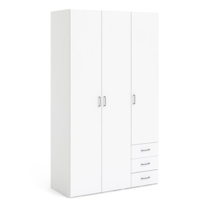 Space Wooden Wardrobe 3 Doors 3 Drawers in White