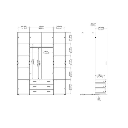 Space Wooden Wardrobe 4 Doors 3 Drawers in Oak