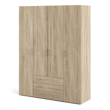 Space Wooden Wardrobe 4 Doors 3 Drawers in Oak